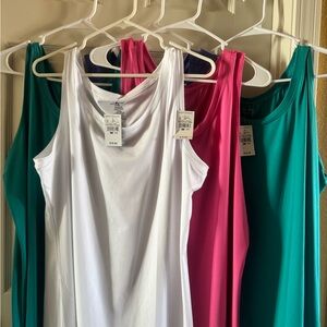Five Eco Basics 2 Teal, Purple, White, and Pink Tank Tops